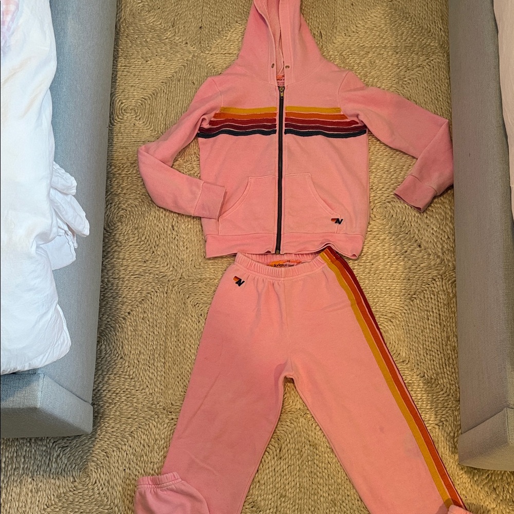 Aviator Nation Pink Kids Sweatpants & Hoodie Set with Stripes